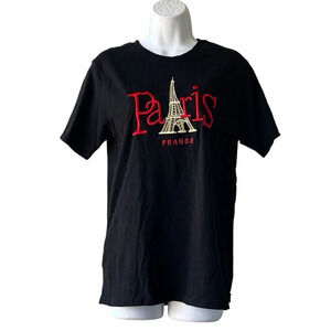 LYDA T-shirt Top Travel Embroidered Black Crew-neck Women’s Sz M Made In France